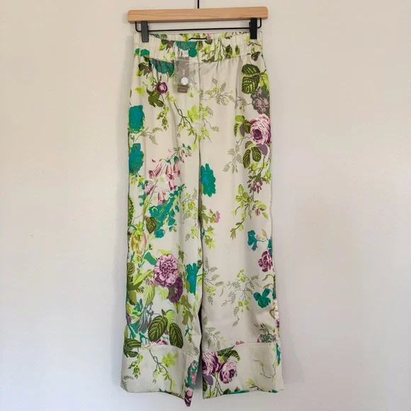 J CREW Collection Pull On Crop Pant in Ratti Leafy Floral Satin Flowy Size 0 - Picture 2 of 13